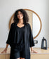Women summer 3 piece pajama set  Black Top +kimono & short